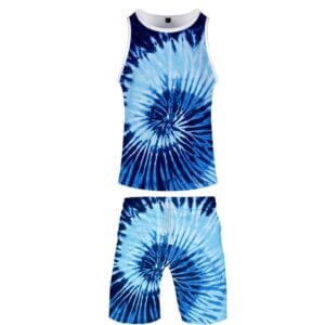 Mens Blue Tie Dye Outfit with tank top and shorts