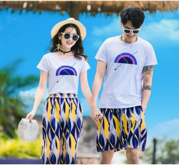 white and blue Matching Couples Outfits for festivals